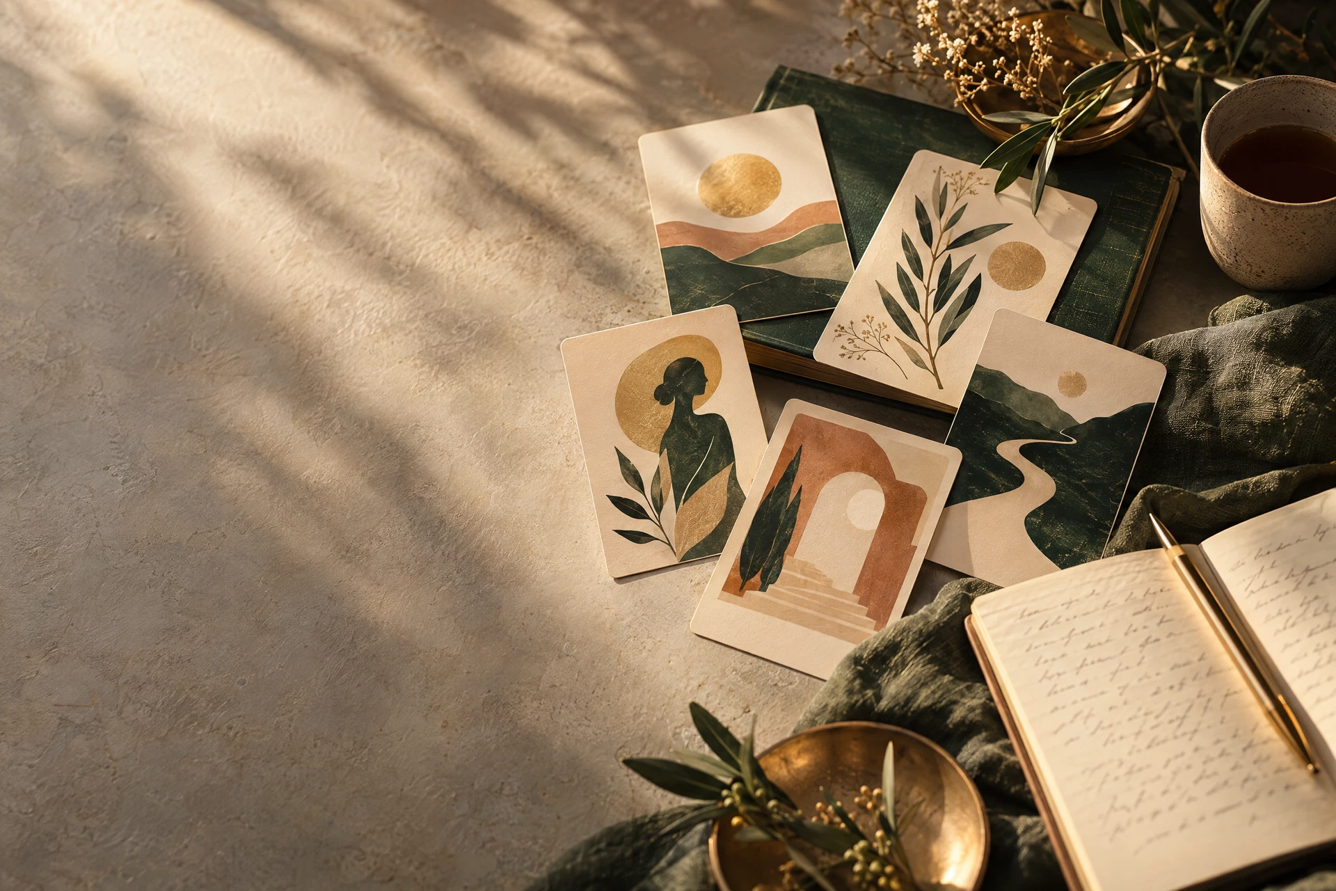 Cartes de réflexion, carnet et lumière sur une table